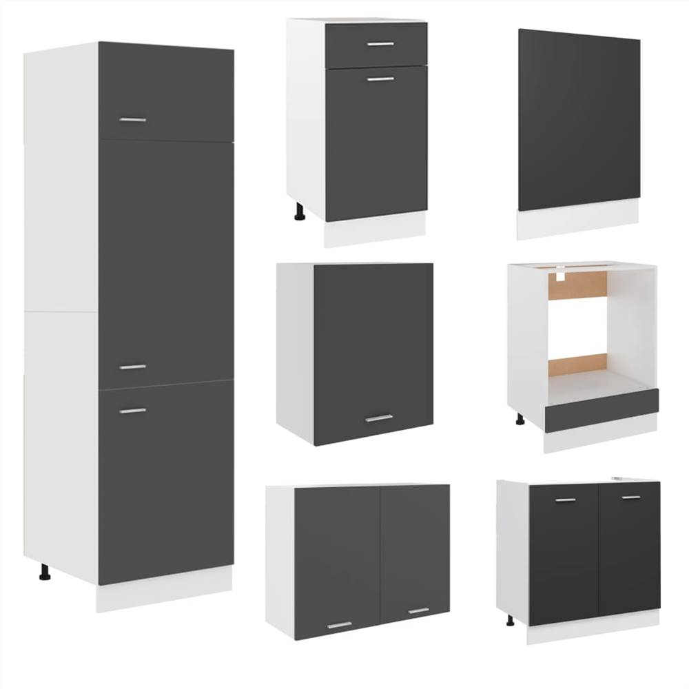 7 Piece Kitchen Cabinet Set Grey Chipboard