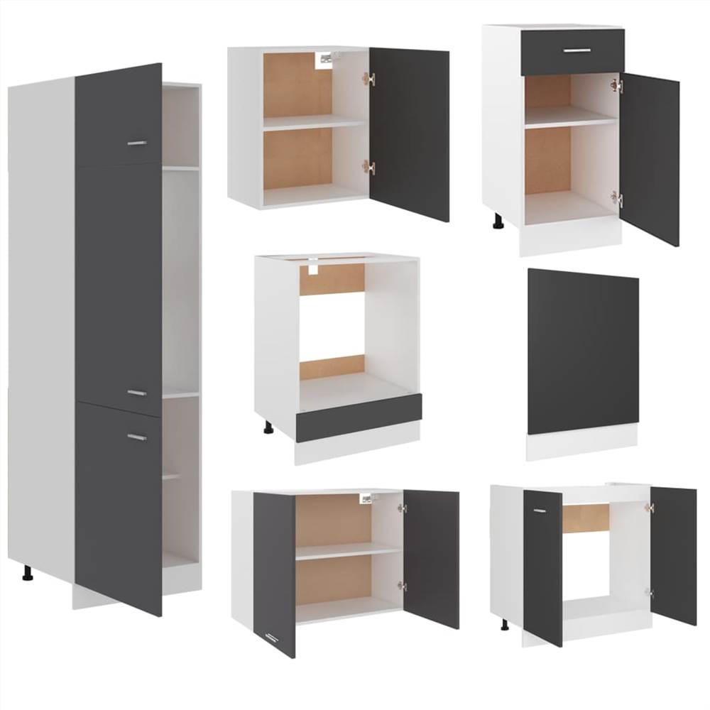7 Piece Kitchen Cabinet Set Grey Chipboard