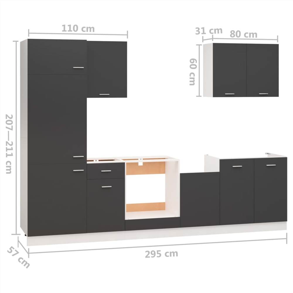 7 Piece Kitchen Cabinet Set Grey Chipboard