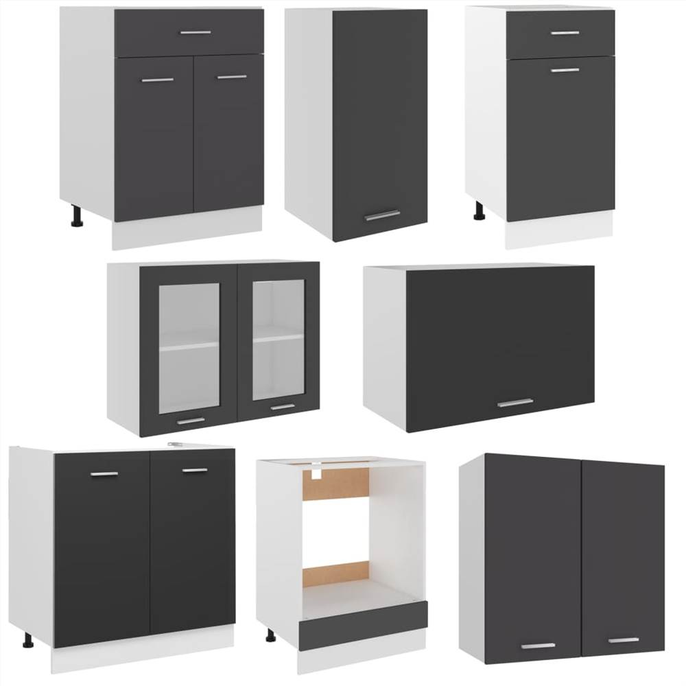 8 Piece Kitchen Cabinet Set Grey Chipboard