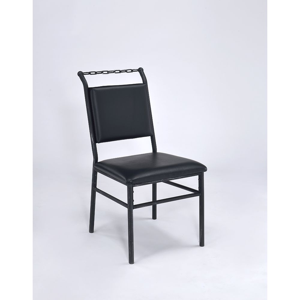 

ACME Jodie PU Upholstered Dining Chair, with Chain Backrest, and Metal Legs, for Restaurant, Cafe, Tavern, Office, Living Room - Black