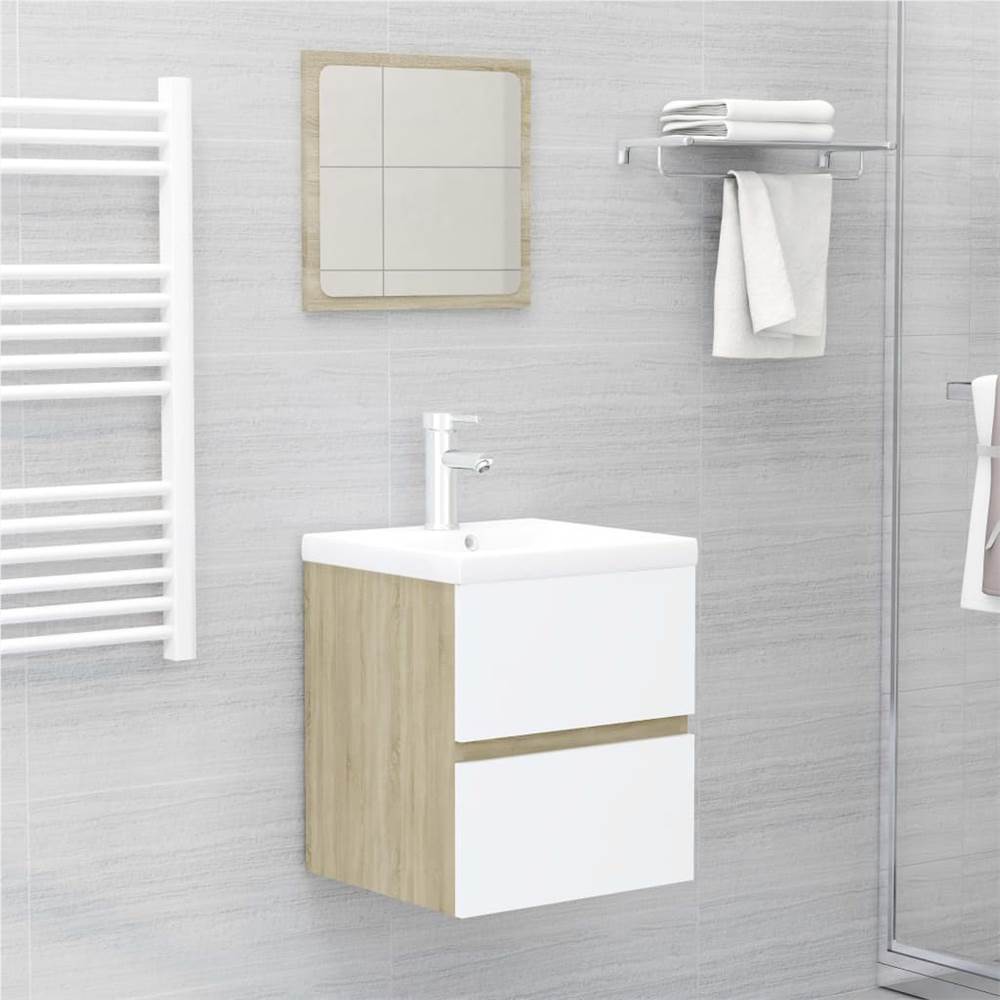 

Bathroom Furniture Set White and Sonoma Oak Chipboard