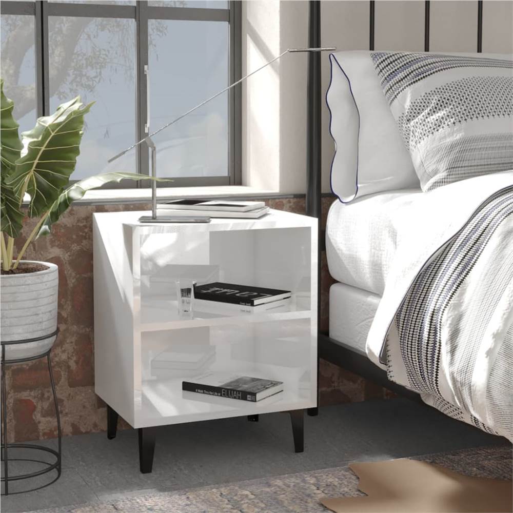 

Bed Cabinets with Metal Legs 2 pcs High Gloss White 40x30x50 cm