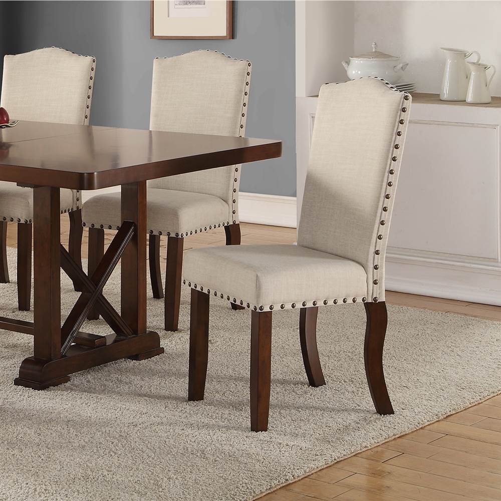 Upholstered Dining Chair Set of 2, with High Backrest, and Wood Legs, for Restaurant, Cafe, Tavern, Office, Living Room - Cream