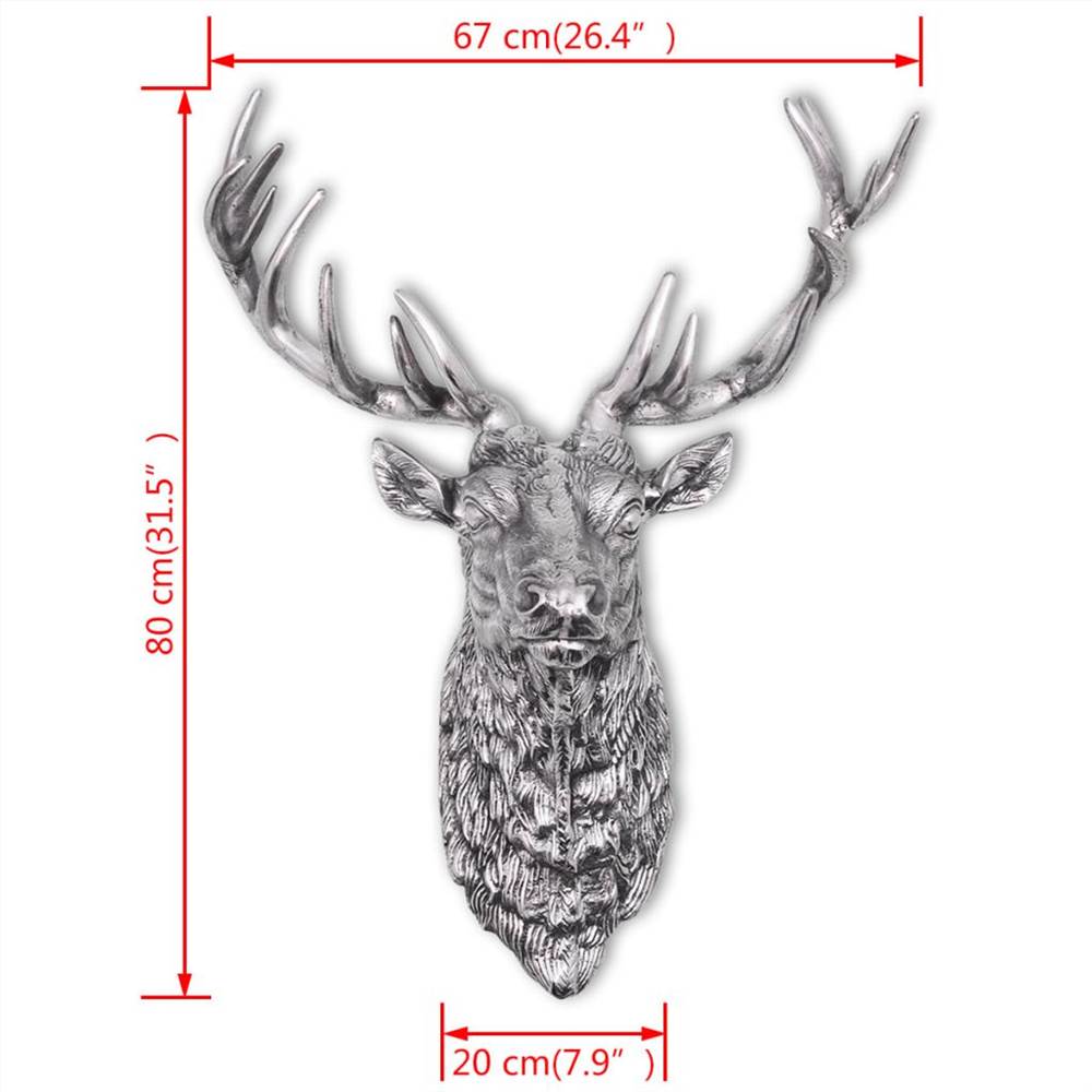 Deer Head Decoration Wall-Mounted Aluminium Silver