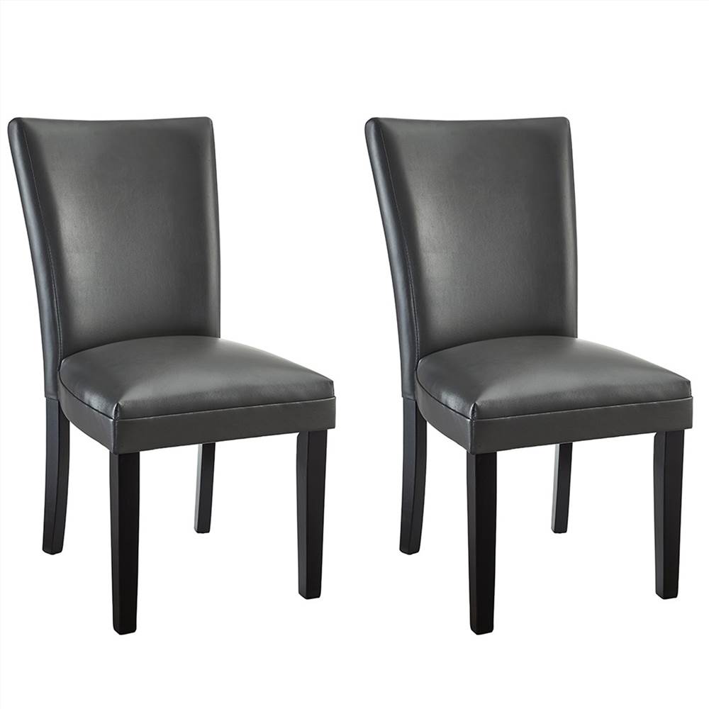 

PU Leather Upholstered Dining Chair Set of 2, with Curved Backrest, and Wood Legs, for Restaurant, Cafe, Tavern, Office, Living Room - Gray
