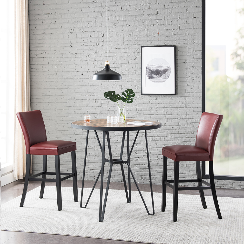 Набор из 2 стульев с мягкой обивкой из полиуретана, с изогнутой спинкой и высокими деревянными ножками, для ресторана, кафе, таверны, офиса, гостиной - красный