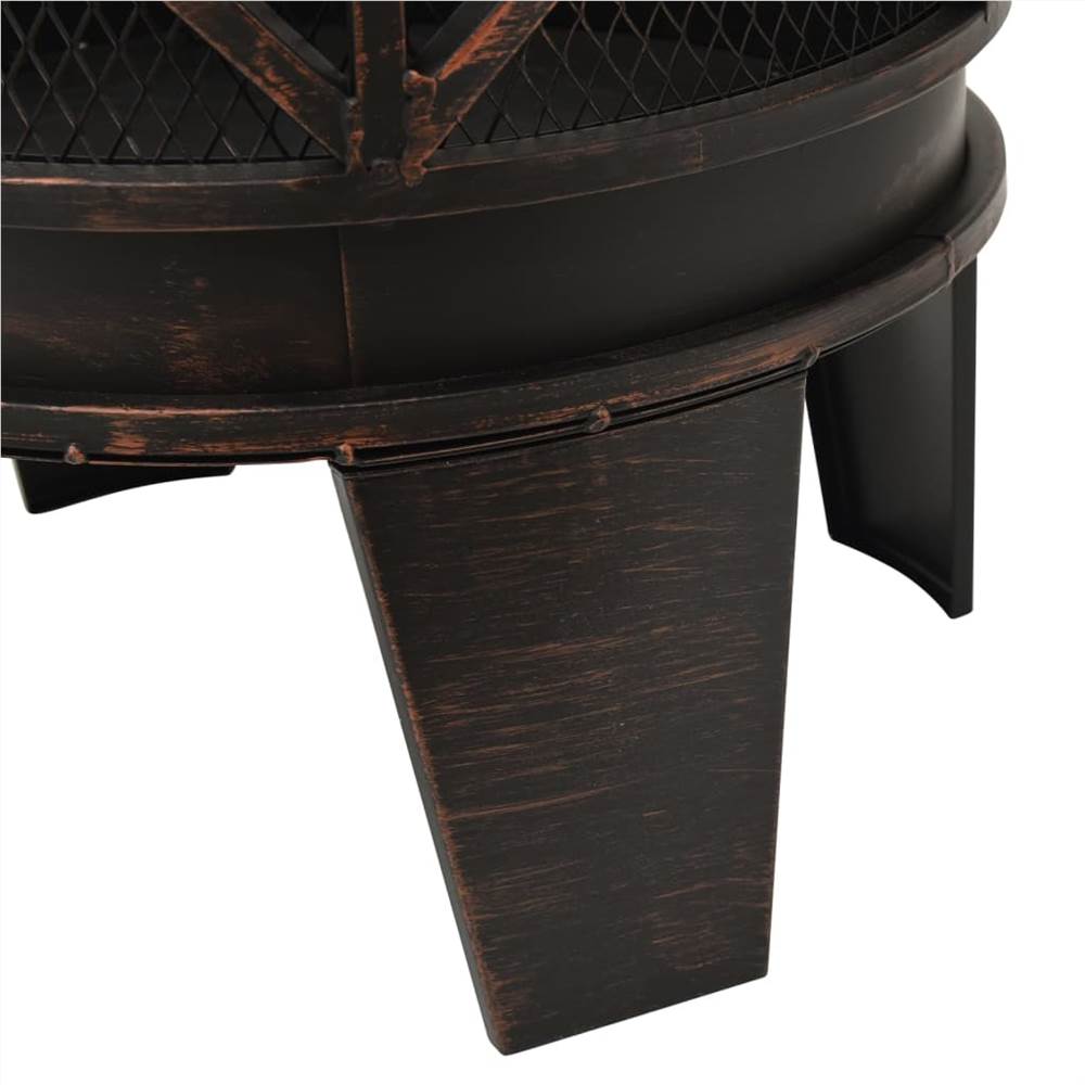 Rustic Fire Pit with Poker Φ42x54 cm Steel