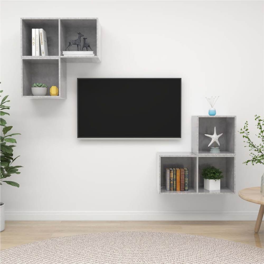 

4 Piece TV Cabinet Set Concrete Grey Chipboard