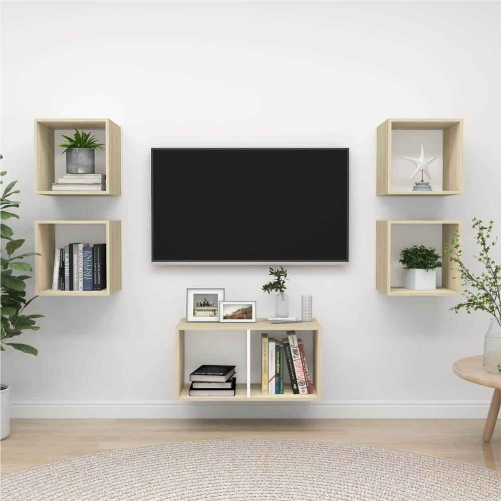 

5 Piece TV Cabinet Set White and Sonoma Oak Chipboard