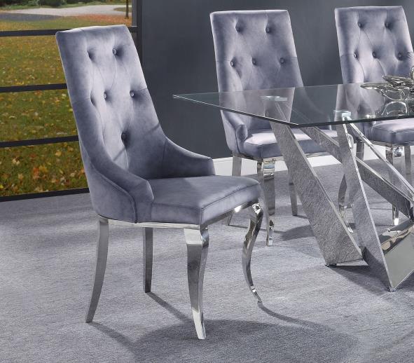 ACME Dekel Fabric Upholstered Dining Chair Set of 2, with Button Tufted Backrest, and Metal Legs, for Restaurant, Cafe, Tavern, Office, Living Room - Gray