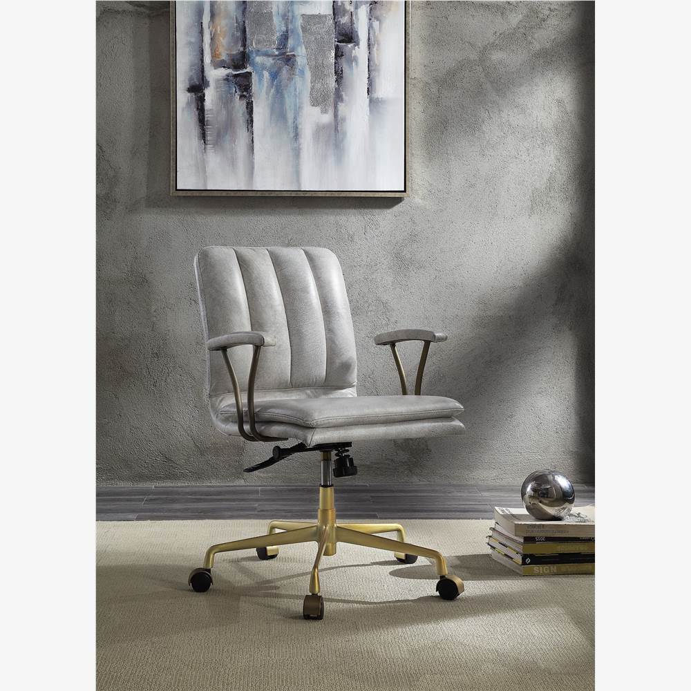 

ACME Damir Leather Upholstered Office Chair with High Backrest, and Metal Frame, for Restaurant, Cafe, Tavern, Office, Living Room - White