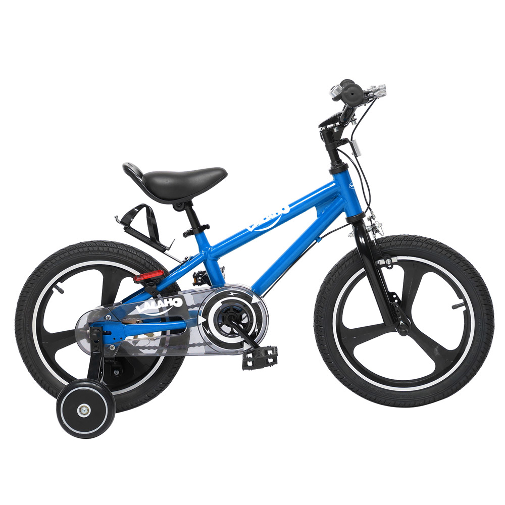 Bicicletta per bambini da 16 pollici con ruote da allenamento freno a mano e cavalletto freno posteriore - blu
