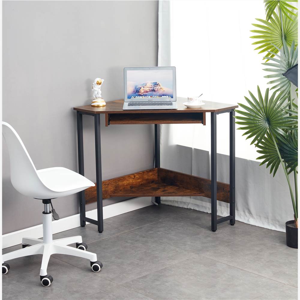 28.3-дюймовый треугольный компьютерный стол с лотком для клавиатуры и большим пространством для хранения, для офиса, кафе, кабинета - коричневый