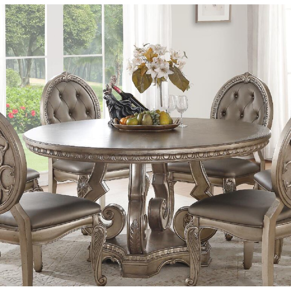 

ACME Northville Dining Table with Wooden Tabletop and Wooden Base, for Restaurant, Cafe, Tavern, Living Room - Silver