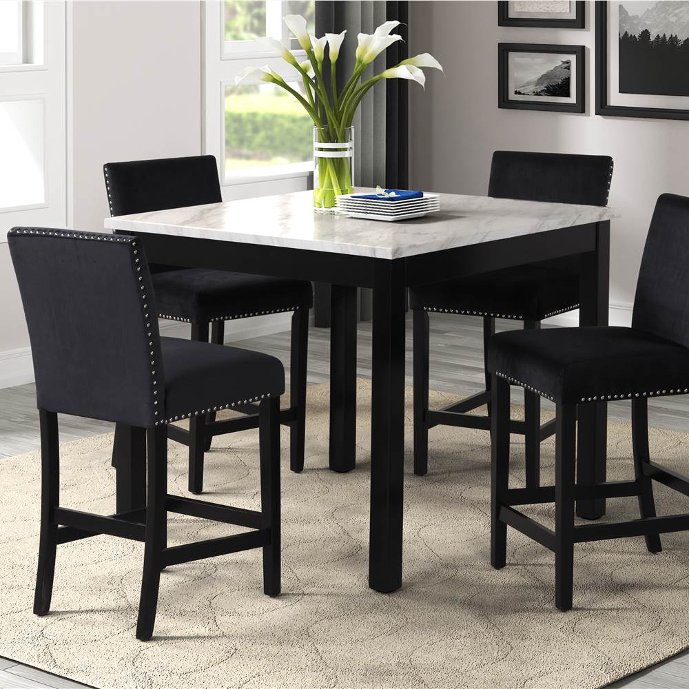 5 Piece Counter Height Dining Table Set with 4 Chairs for Kitchen, Living Room, Bar, Restaurant - Black