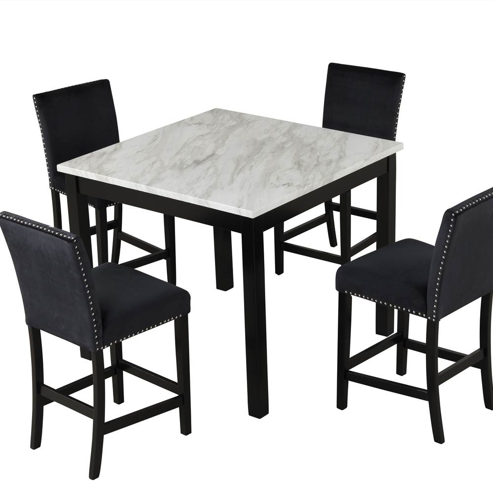 5 Piece Counter Height Dining Table Set with 4 Chairs Black