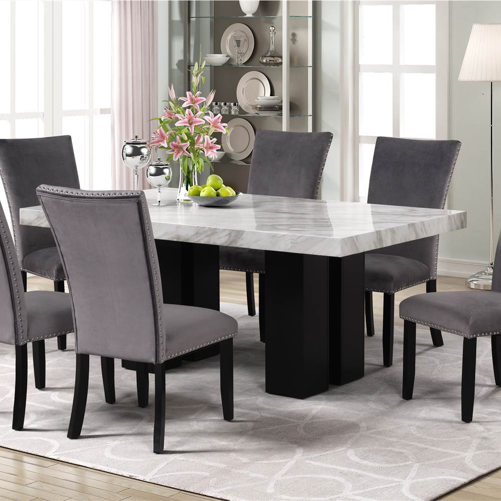 7 Piece Faux Marble Dining Table Set, Faux Marble Dining Table And Chairs