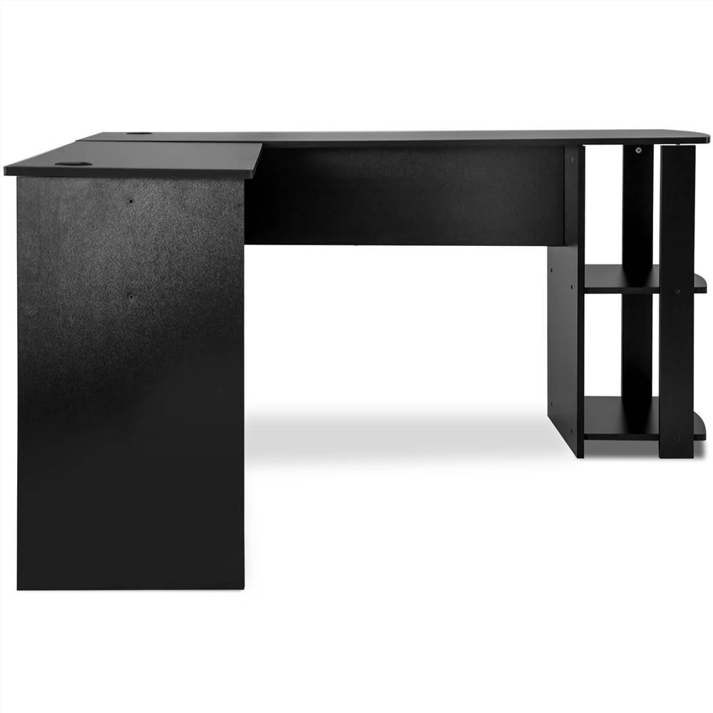 Home Office LShaped Computer Desk with Storage Shelf Black