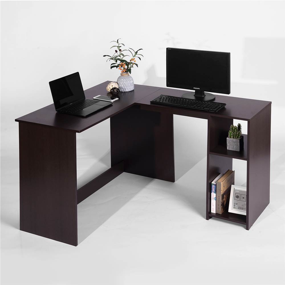 Home Office L-Shaped Corner Computer Desk Dark Brown