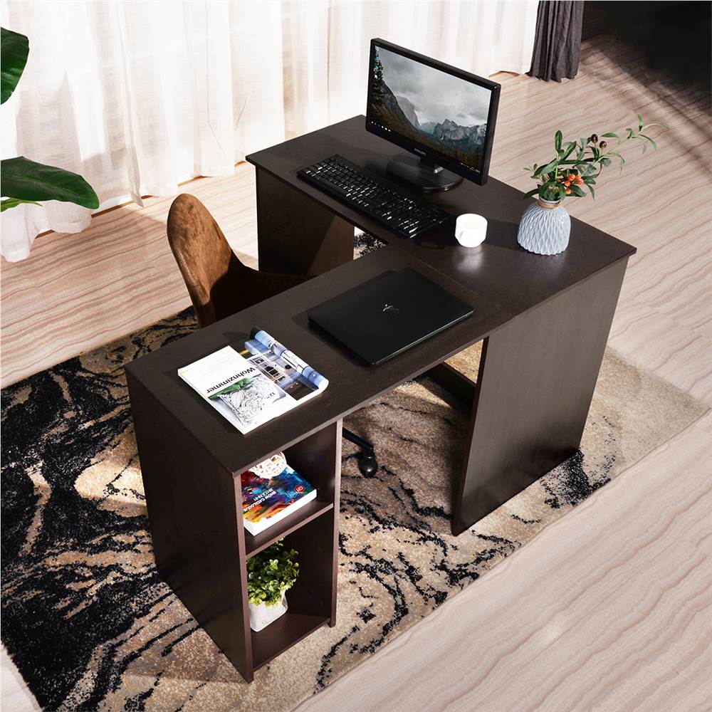 Home Office L-Shaped Corner Computer Desk Dark Brown