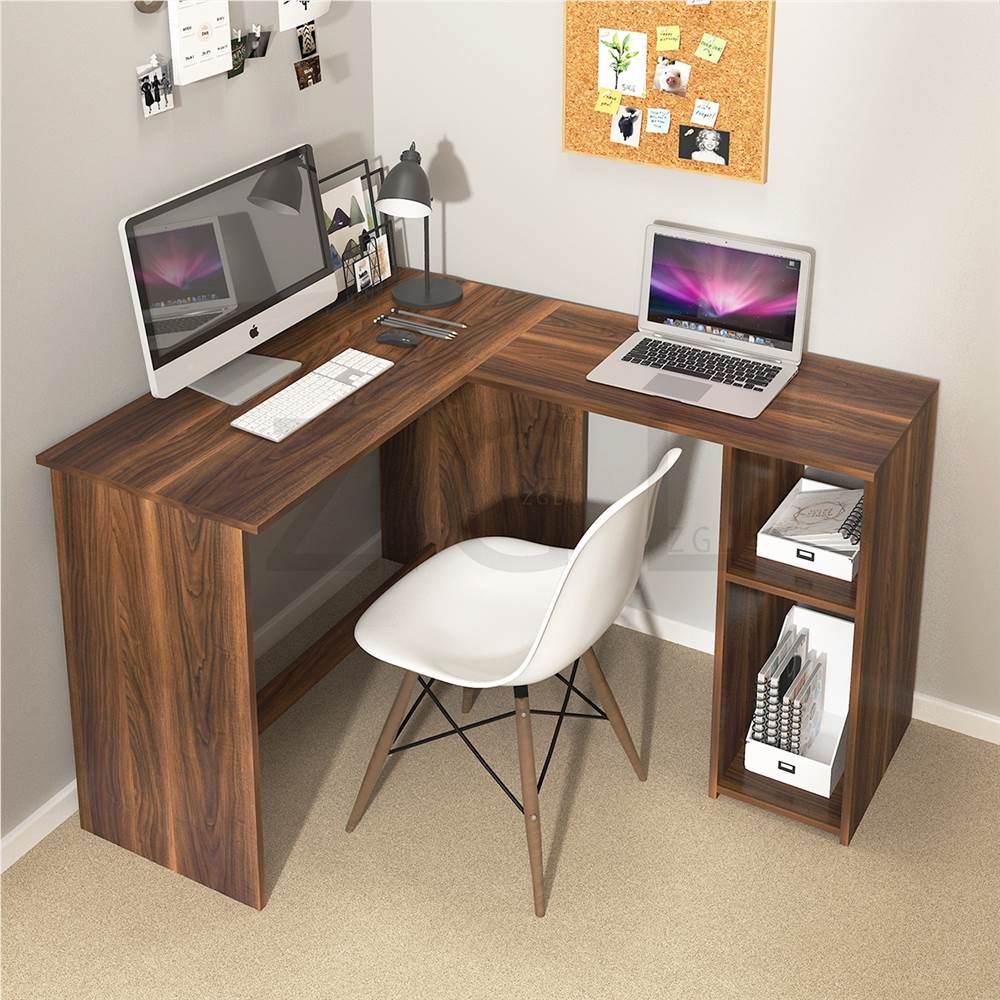 Home Office L-Shaped Corner Computer Desk Light Brown