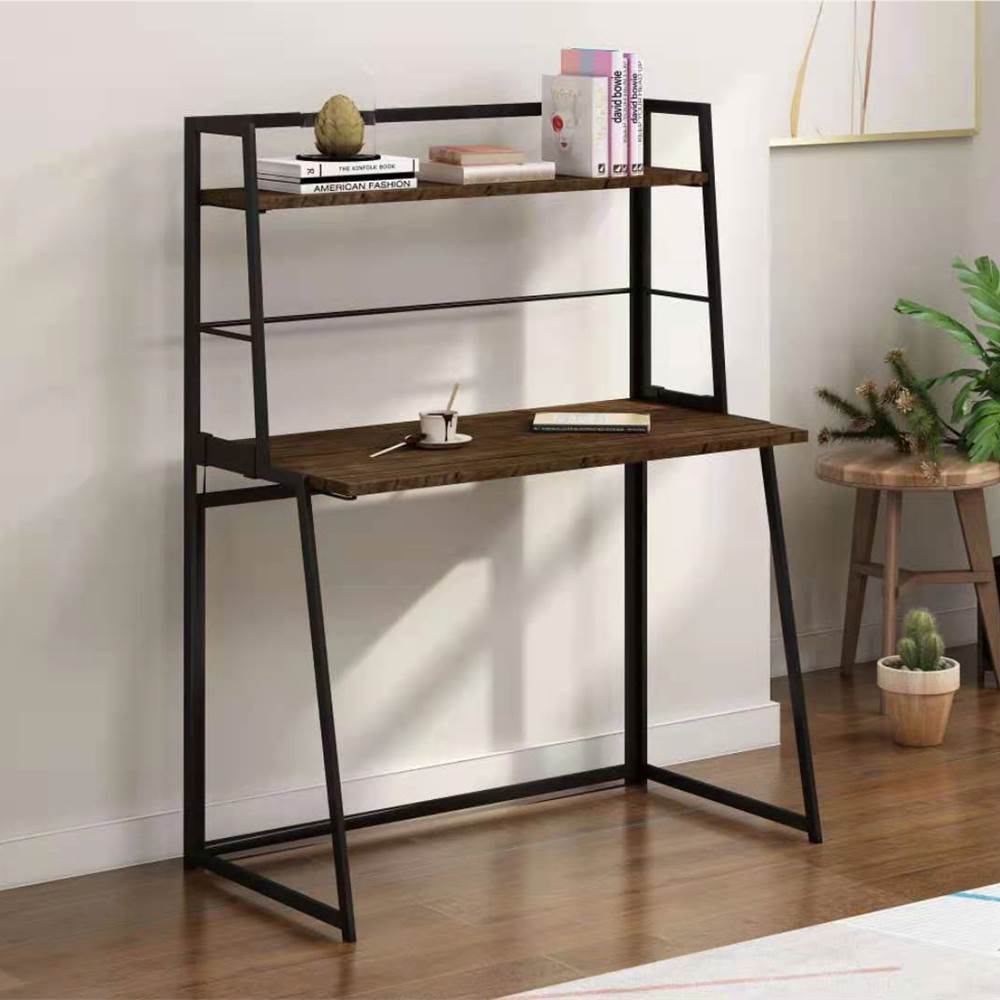 

39.4" Home Office Folding Computer Desk with Bookshelves, Wooden Tabletop and Metal Frame, for Game Room, Office, Study Room - Walnut