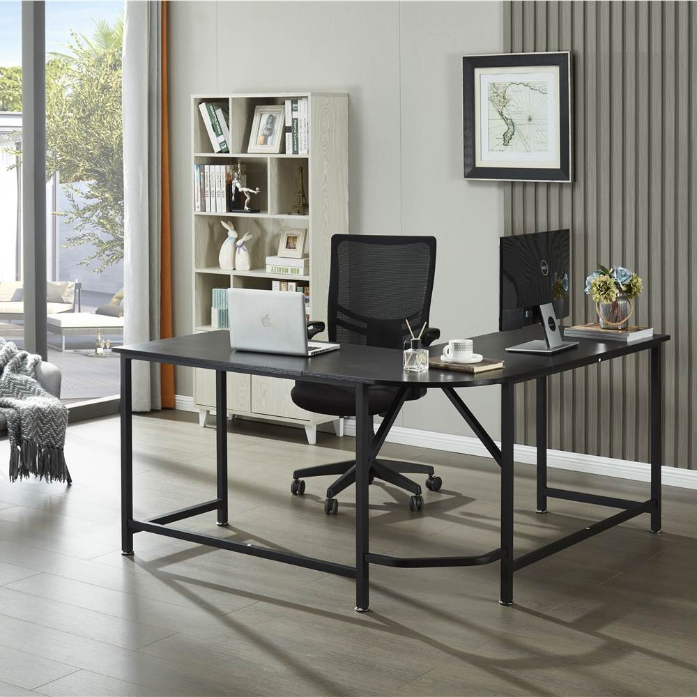 

Home Office 59" L-Shaped Computer Desk with MDF Tabletop and Metal Frame, for Game Room, Office, Study Room - Black