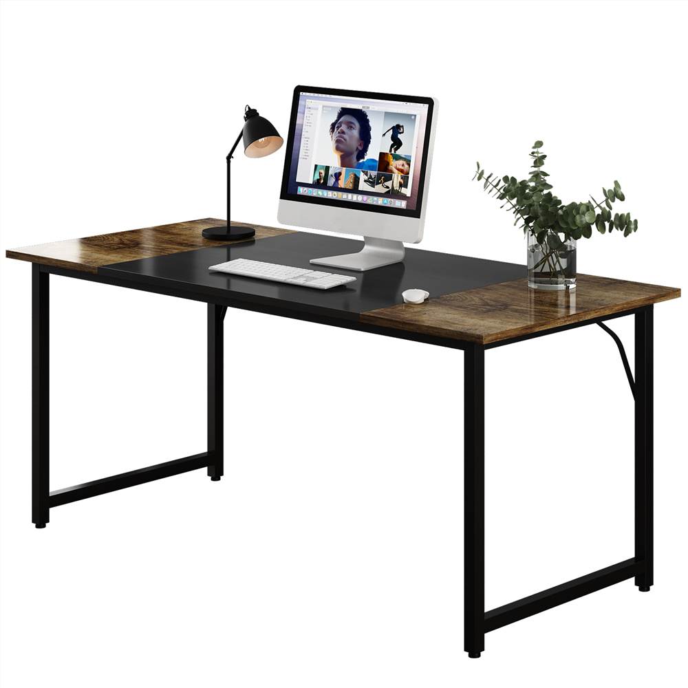

Home Office Computer Desk with Wooden Tabletop and Metal Frame, for Game Room, Office, Study Room - Brown + Black