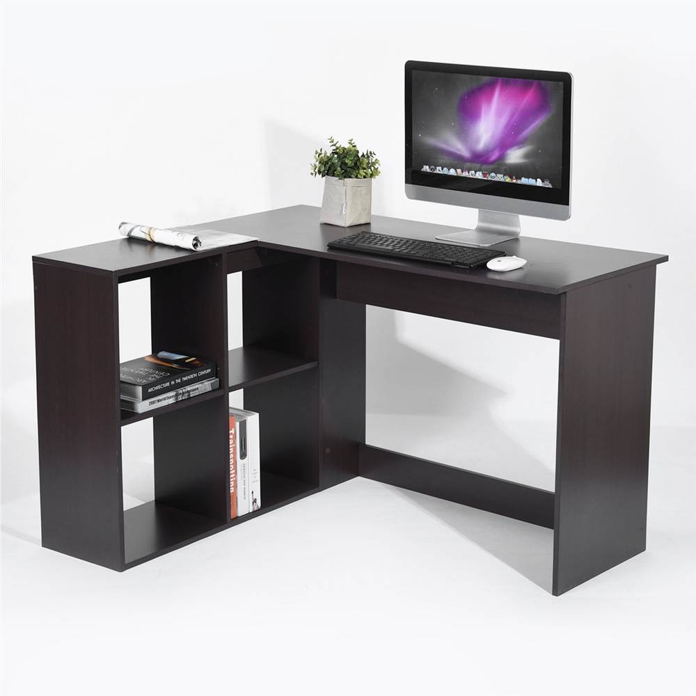 

Home Office 47.2" L-Shaped Computer Desk with 4 Storage Shelves and Wooden Frame, for Game Room, Office, Study Room - Brown
