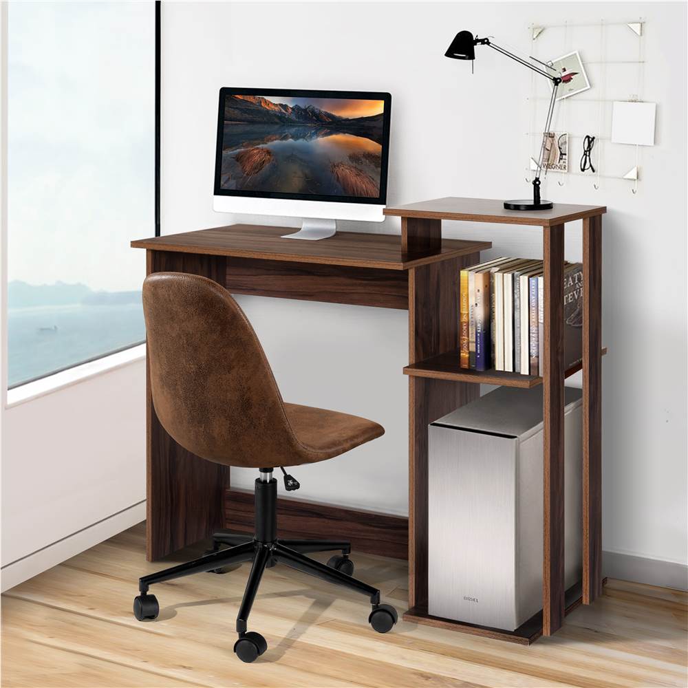 Home Office Computer Desk with Storage Shelves and Wooden Frame, for Game Room, Office, Study Room - Brown