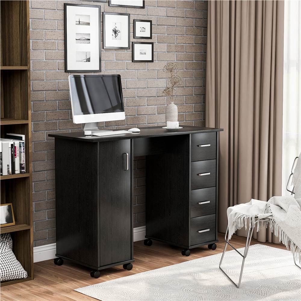 Home Office Computertisch mit 4 Schubladen und Aufbewahrungsschrank, für Spielzimmer, Büro, Arbeitszimmer - Schwarz