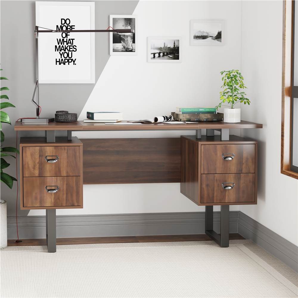 Компьютерный стол для домашнего офиса с 4 ящиками для хранения, столешницей из МДФ и металлическим каркасом, для игровой комнаты, офиса, кабинета - Rustic Brown