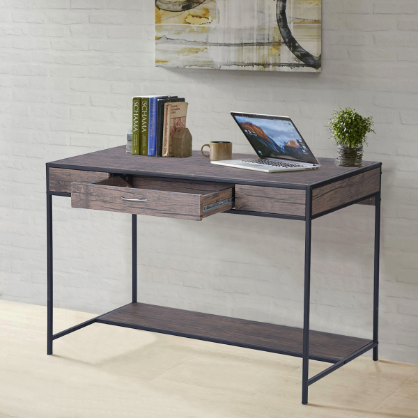 

Home Office 43.3"L Computer Desk with 1 Storage Drawer, Wooden Tabletop and Metal Frame, for Game Room, Office, Study Room - Walnut