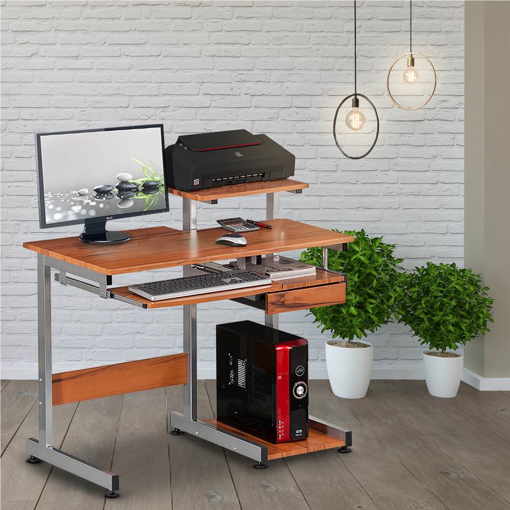 Techni Mobili Home Office Computertisch mit Tastaturplatte, Ablagen, MDF-Tischplatte und Metallrahmen, für Spielzimmer, kleine Räume, Arbeitszimmer - Braun