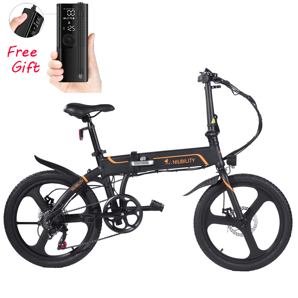 NIUBILITY B20 Electric Moped Folding Bike 20 inch 42V 10.4Ah Battery 40km -50km Mileage 350W Motor Max 25km/h  Double Disc Brake Variable Speed System SHIMANO 6-Speed rear derailleur LED Light KMC Chain - Black