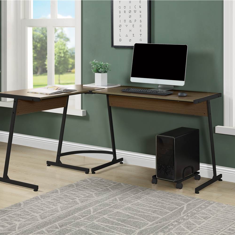 

ACME Dazenus 58" L-shaped Computer Desk with Wooden Tabletop and Metal Frame, for Game Room, Small Space, Study Room - Black