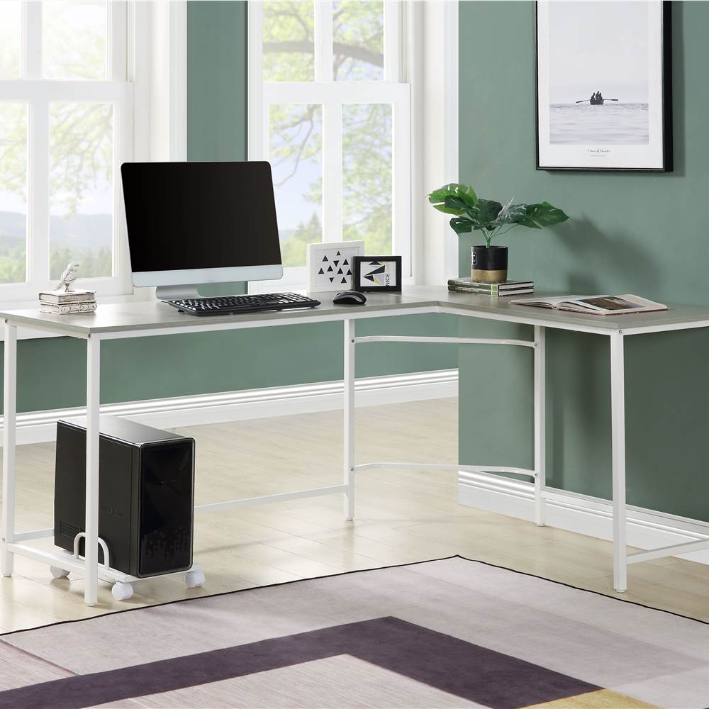 

ACME Dazenus 66" L-shaped Computer Desk with Wooden Tabletop and Metal Frame, for Game Room, Small Space, Study Room - Gray