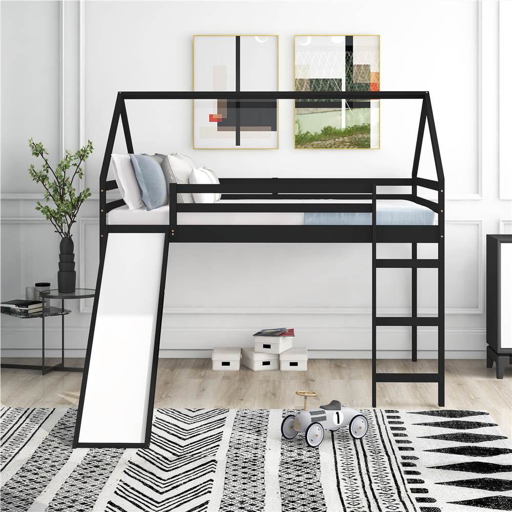 

Full-Size Loft Bed Frame with Slide and Wooden Slats Support, No Box Spring Required, for Kids, Teens, Boys, Girls (Frame Only) - Espresso