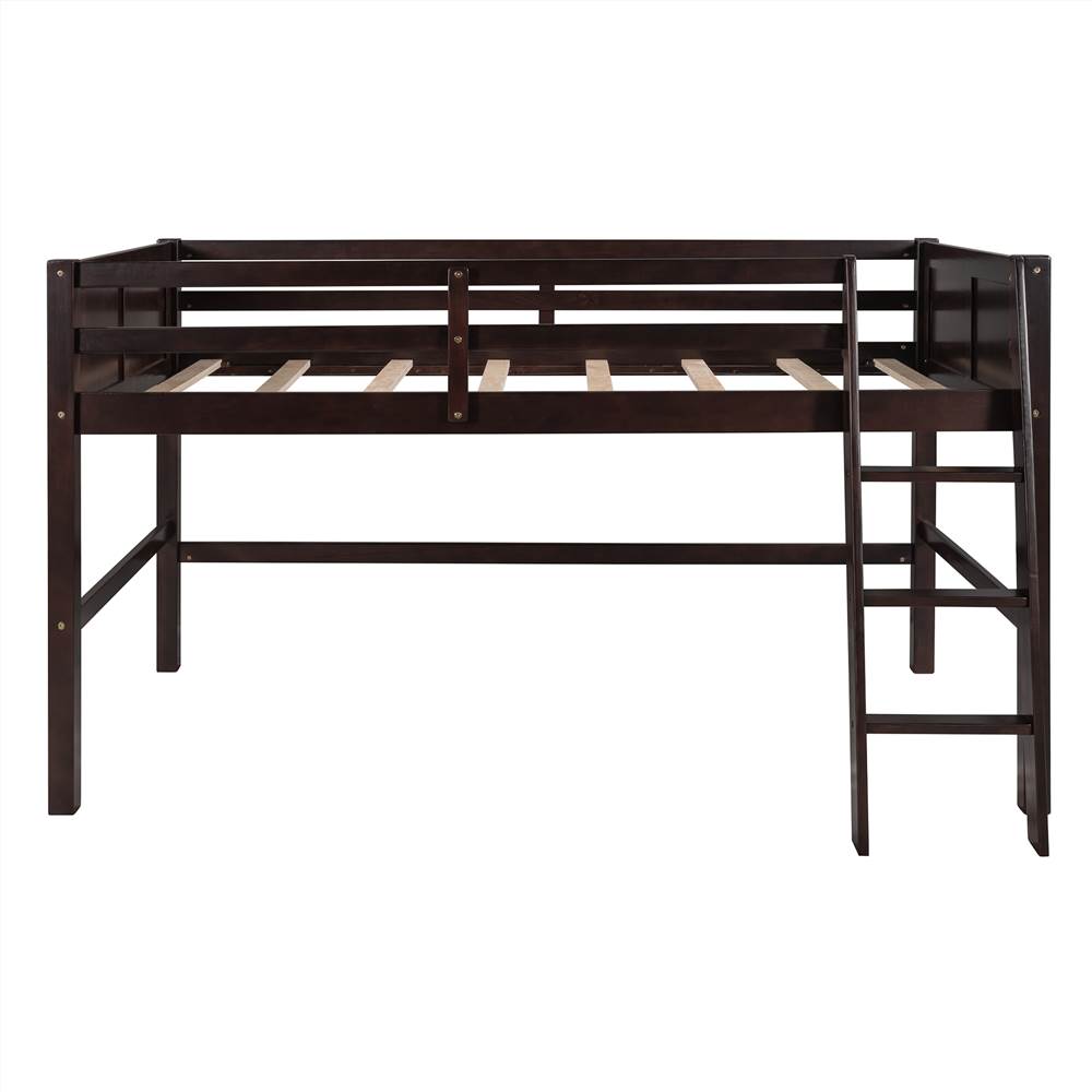TwinSize Loft Bed Frame with Ladder and Wooden Slats Support Espresso