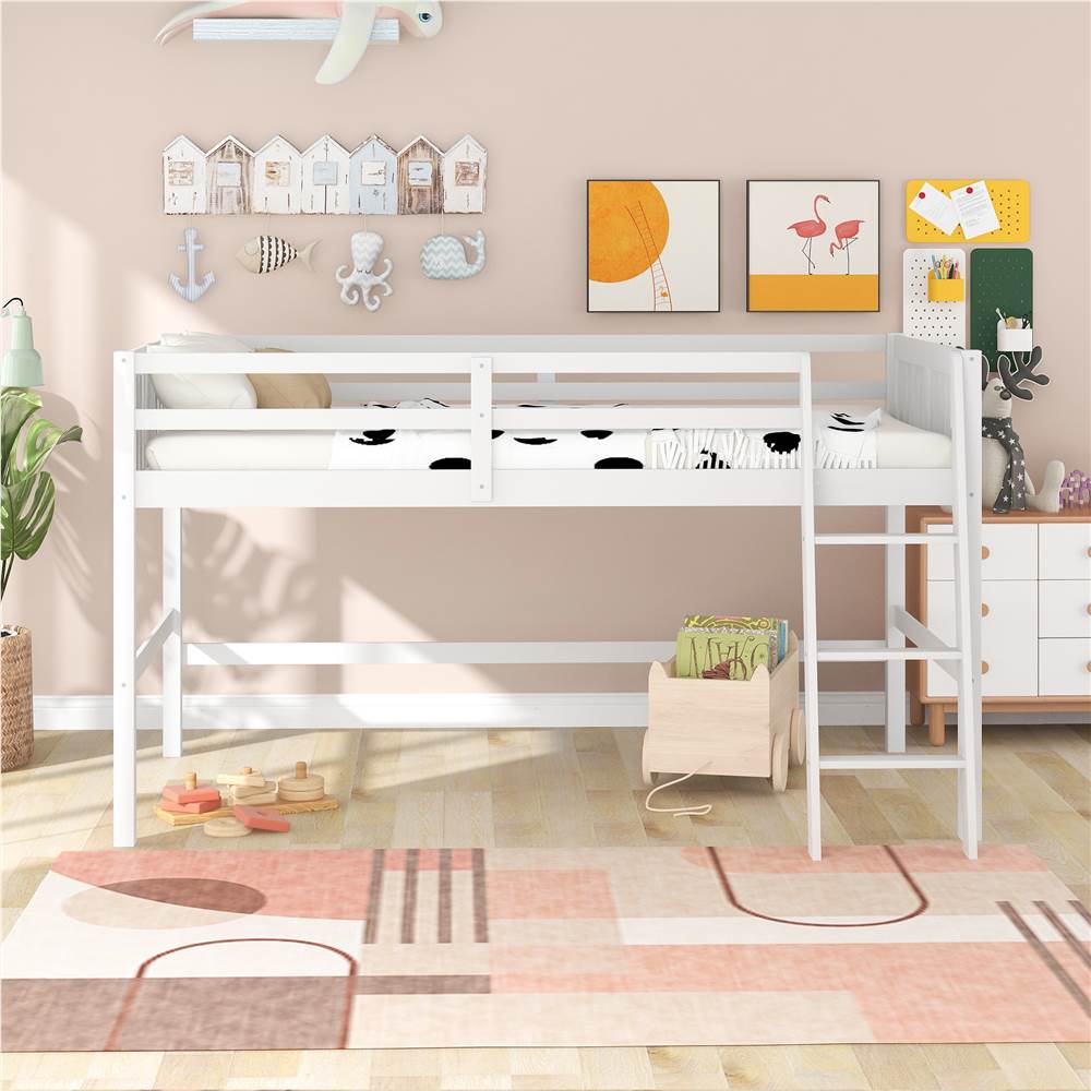 

Twin-Size Loft Bed Frame with Ladder and Wooden Slats Support, No Box Spring Required, for Kids, Teens, Boys, Girls (Frame Only) - White