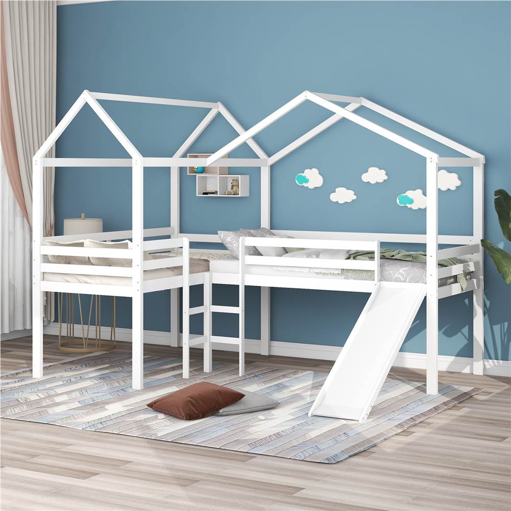 

Twin-Size House-Shaped Loft Bed Frame with Slide, Ladder, and Wooden Slats Support, No Box Spring Required, for Kids, Teens, Boys, Girls (Frame Only) - White