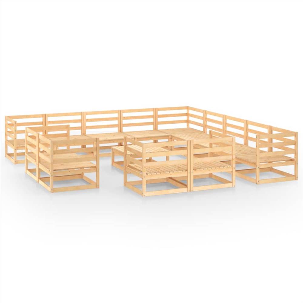 

14 Piece Garden Lounge Set Solid Pinewood