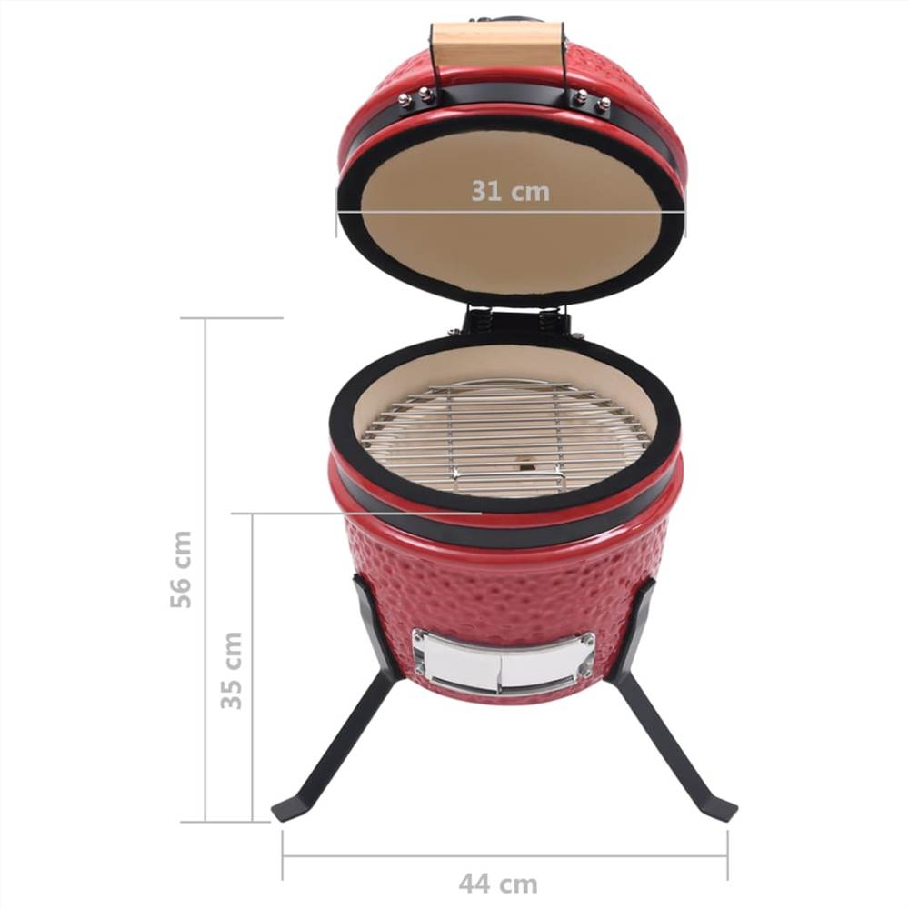 2-in-1 Kamado Barbecue Grill Smoker Ceramic 56 cm Red