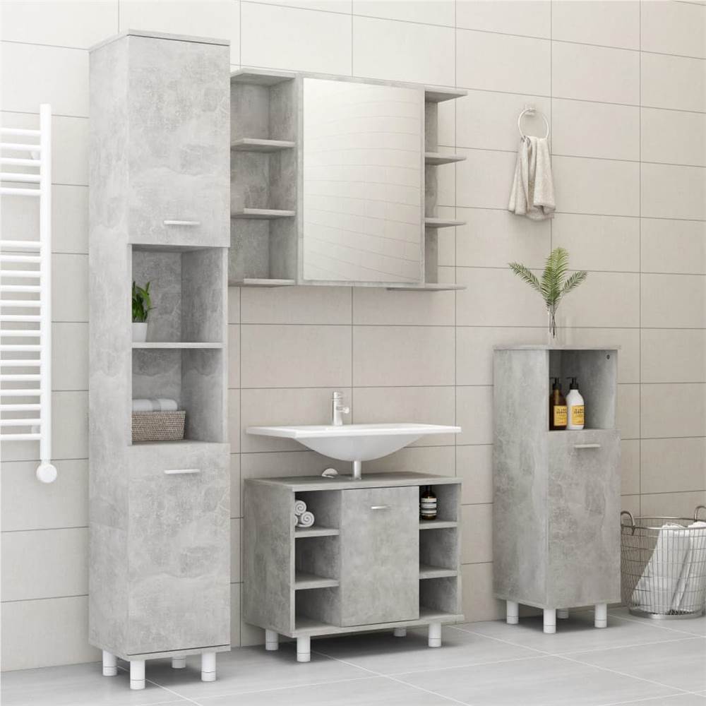 

4 Piece Bathroom Furniture Set Concrete Grey Chipboard