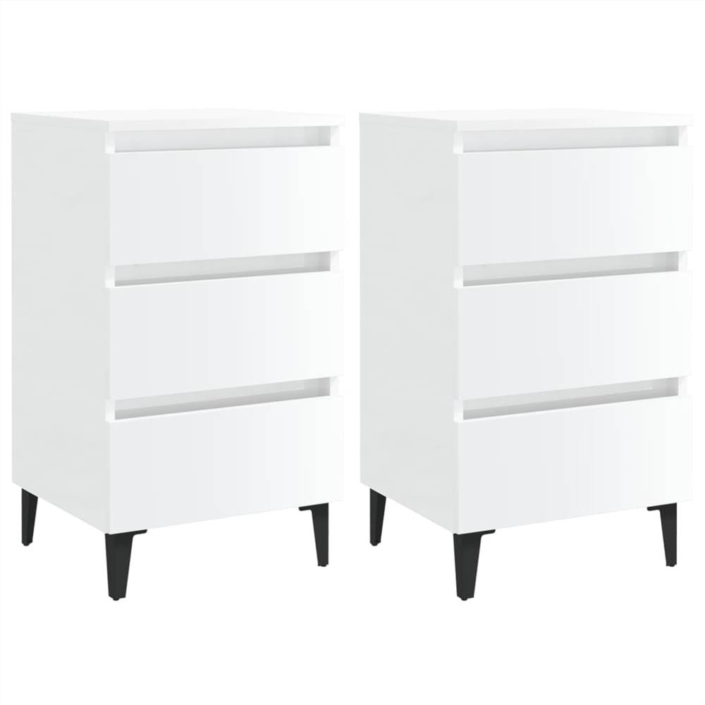 

Bed Cabinet with Metal Legs 2 pcs High Gloss White 40x35x69 cm