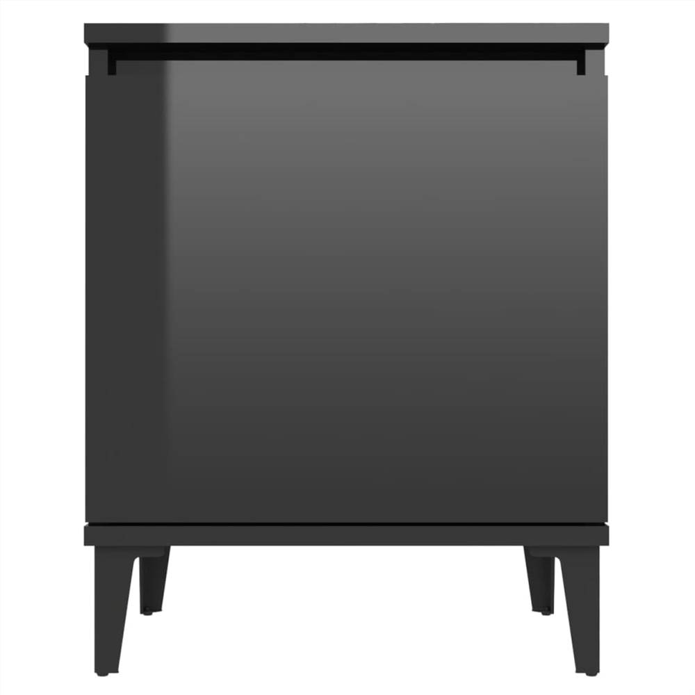 Bed Cabinet with Metal Legs High Gloss Black 40x30x50 cm