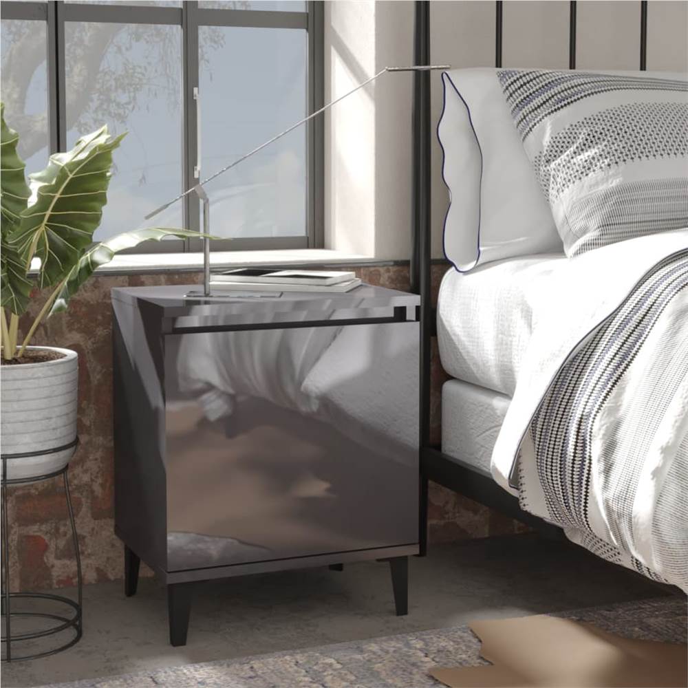 

Bed Cabinet with Metal Legs High Gloss Grey 40x30x50 cm