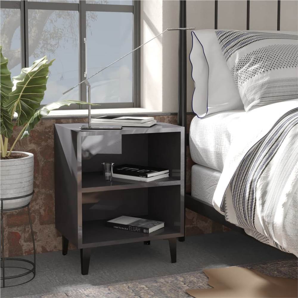 

Bed Cabinet with Metal Legs High Gloss Grey 40x30x50 cm