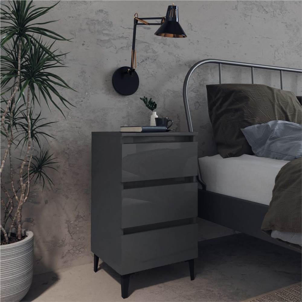 

Bed Cabinet with Metal Legs High Gloss Grey 40x35x69 cm